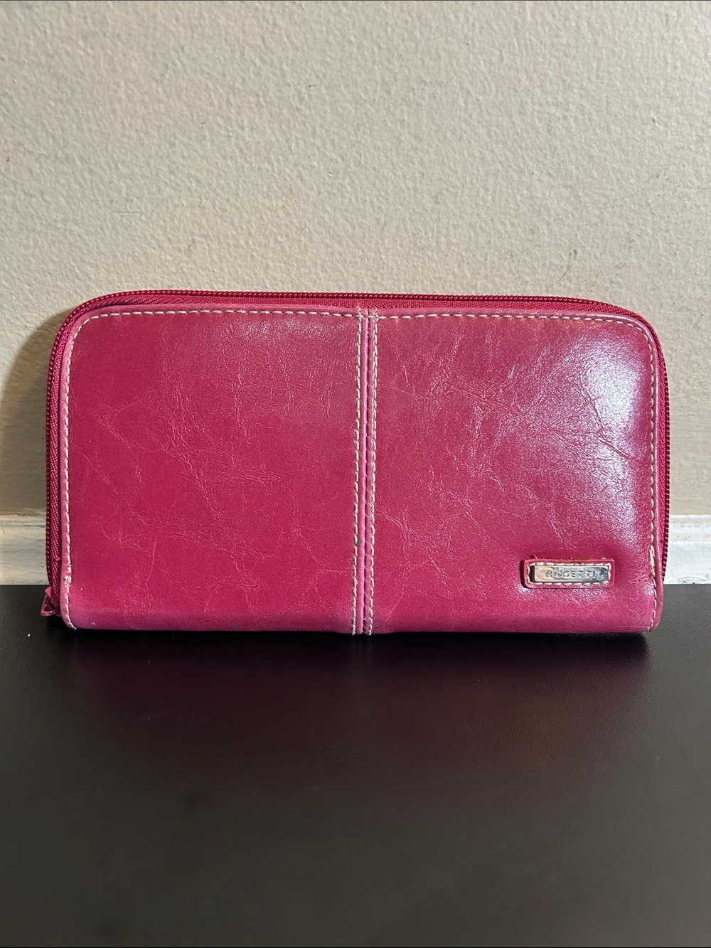 Rosetti Womens Wallet 7.25x4 Solid Pink Faux Leather Zip-Around Compartments